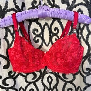 Victoria's Secret 36DD Red Lace Dream Angels No Padding Push-up Bra
